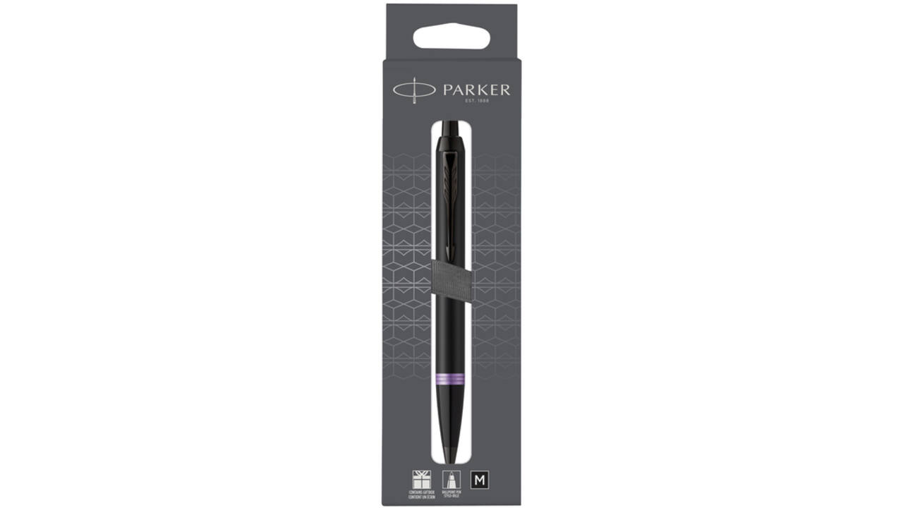 Balpen Parker IM black purple vibrant ring medium blister à 1 stuk