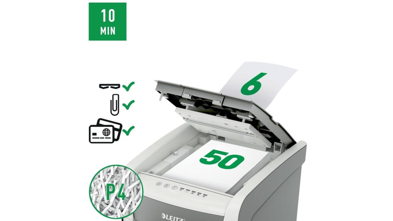 Papiervernietiger Leitz IQ Auto+ Small Office 50X P4 snippers 4x28mm