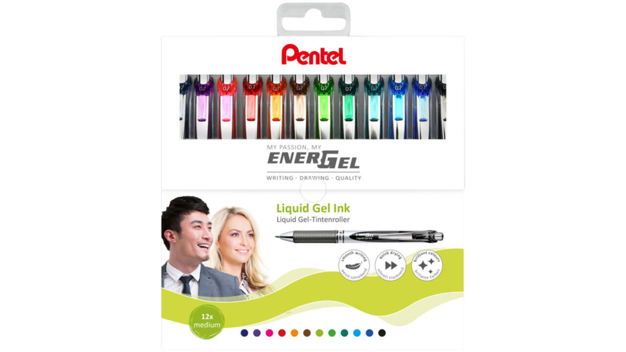 Gelschrijver Pentel BL77 Energel medium assorti etui à 12 stuks