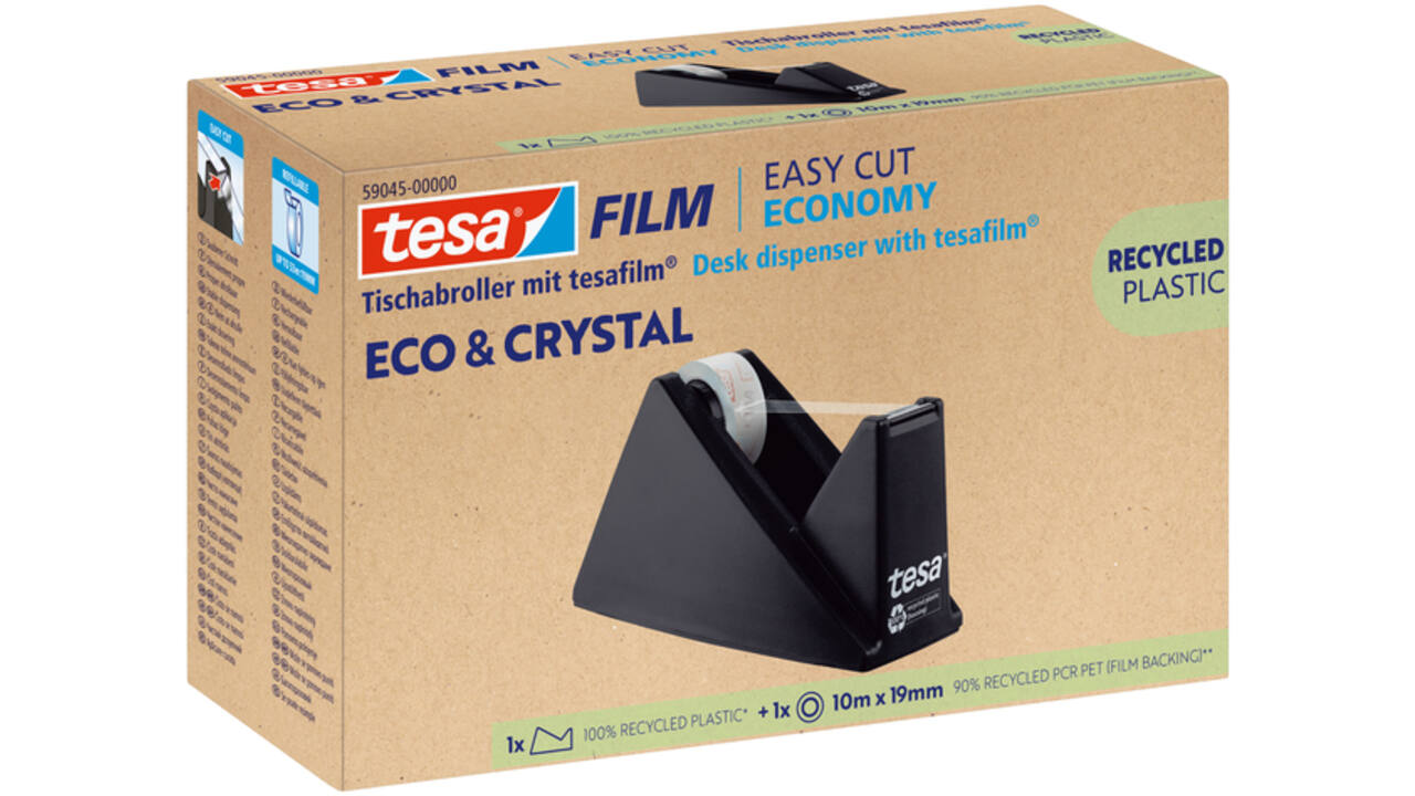 Plakbandhouder Tesa eco&crystal 59045 zwart met 1 rol tape 19mmx10m