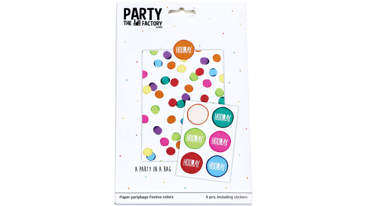 Uitdeelzakjes Haza Festive Colors met stickers 6 stuks