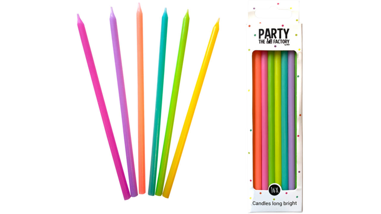 Kaarsjes Haza long bright 15cm 16 stuks assorti