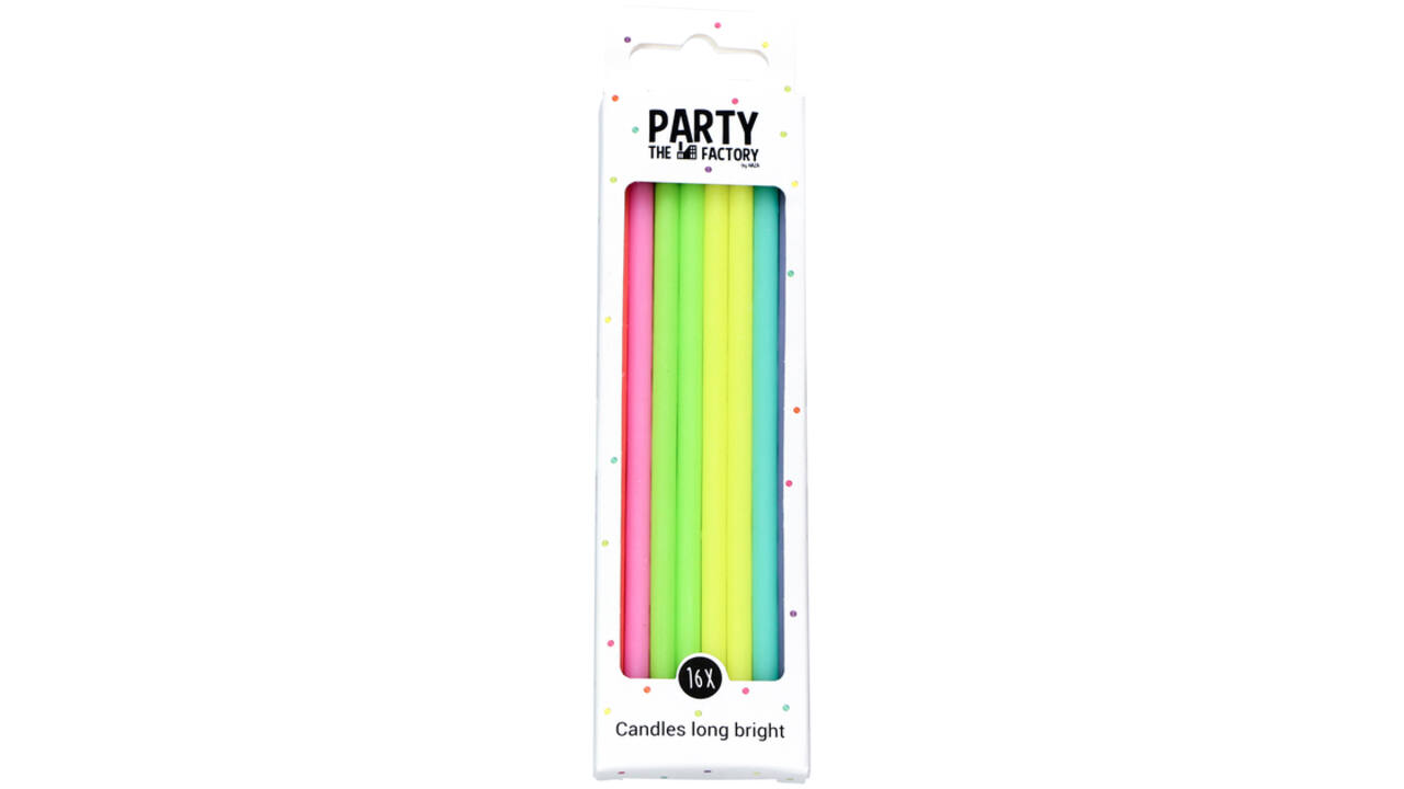 Kaarsjes Haza long bright 15cm 16 stuks assorti