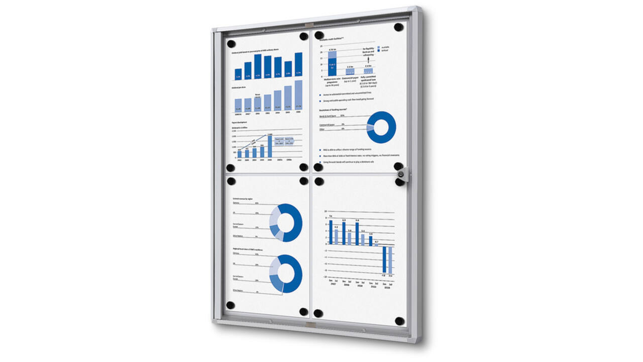 Vitrinebord Quantore voor binnen 4x A4 zilver