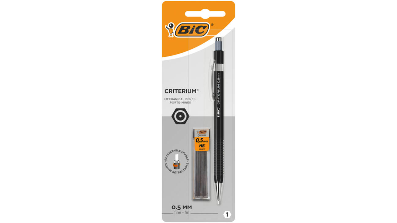 Vulpotlood Bic Criterium HB 0.5mm inclusief 12 stiften zwart blister à 1 stuk