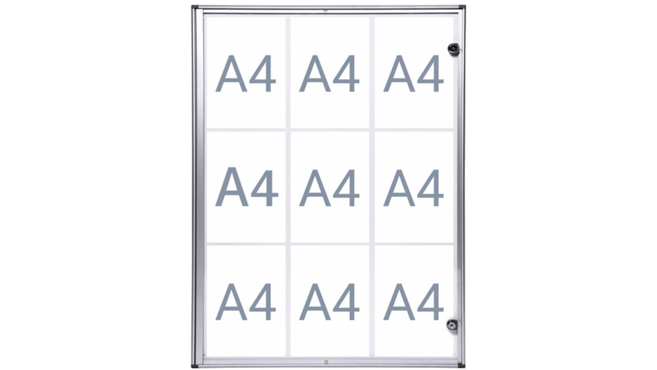 Binnenvitrine wand MAULextraslim whiteboard 9xA4 met slot
