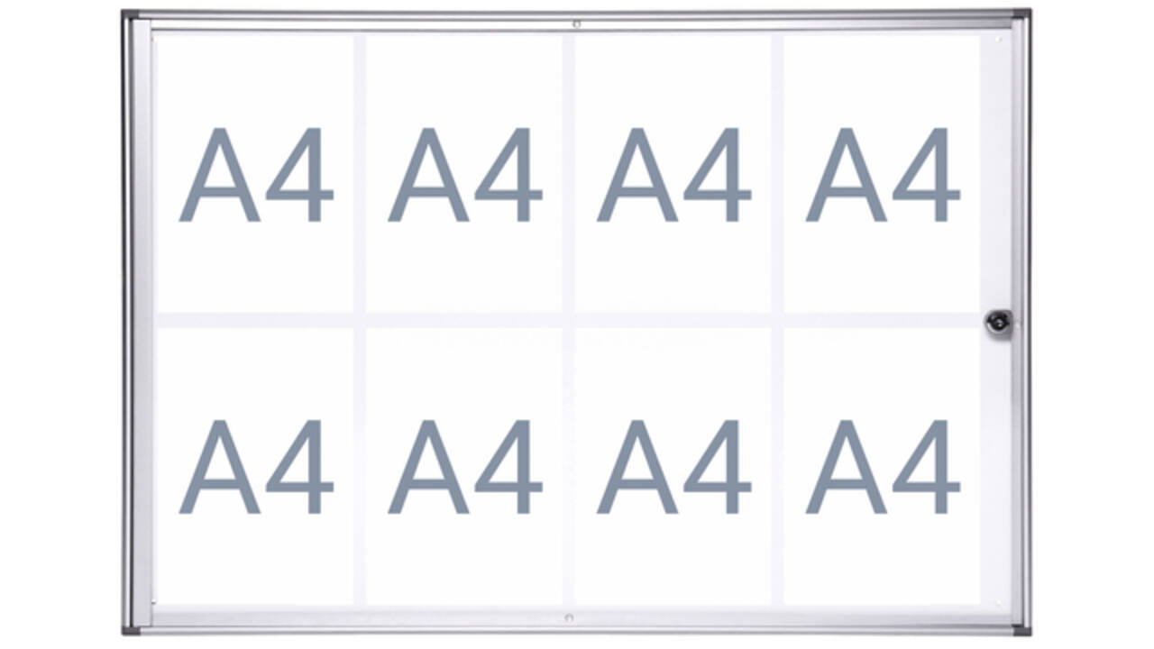 Binnenvitrine wand MAULextraslim whiteboard 8xA4 met slot