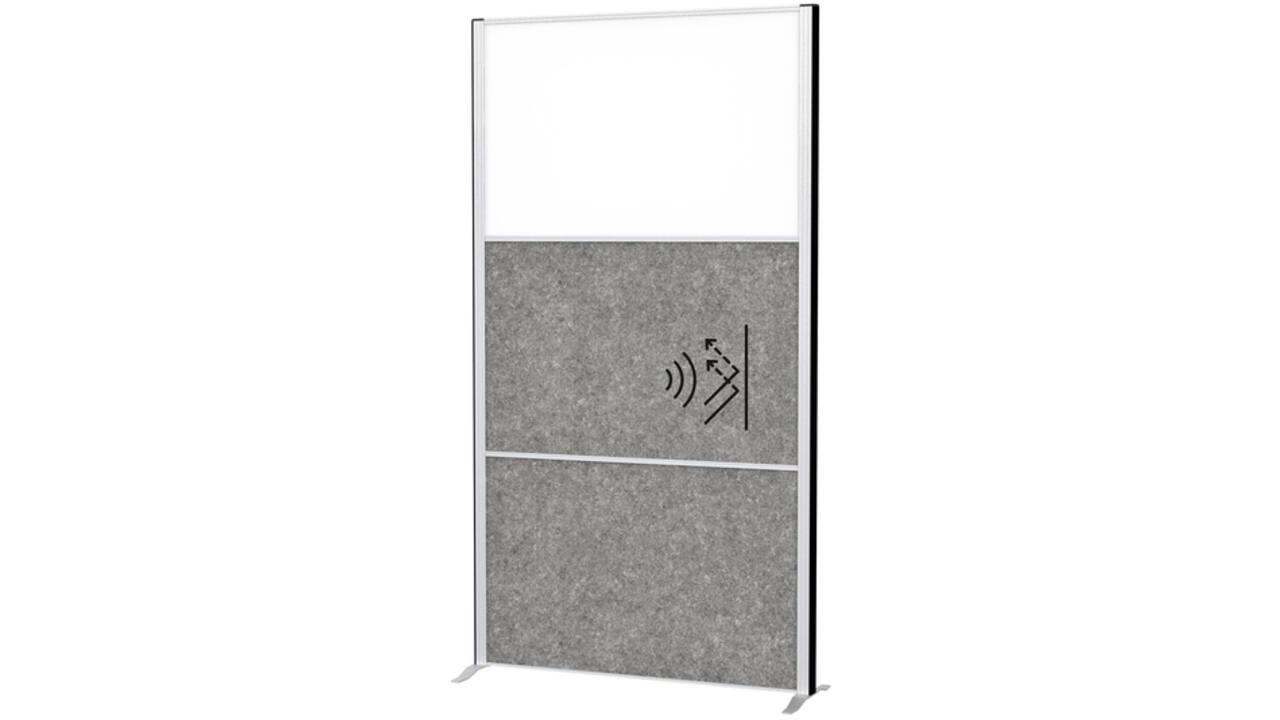 Scheidingswand MAUL akoestiek 100x180 2xdonker- 1xwhiteboard alum.frame op voet