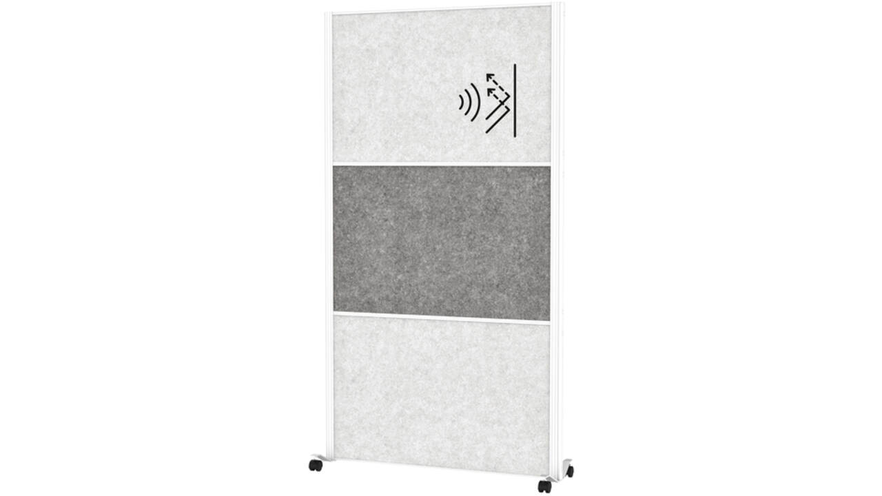 Scheidingswand MAUL akoestiek 100x180 2x licht- 1x donkergrijs wit frame mobiel