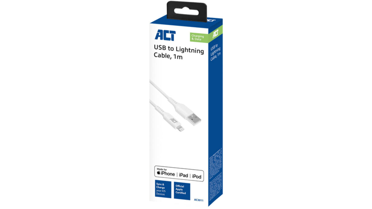 Kabel ACT USB 2.0 naar Lightning laad -en data 1 meter