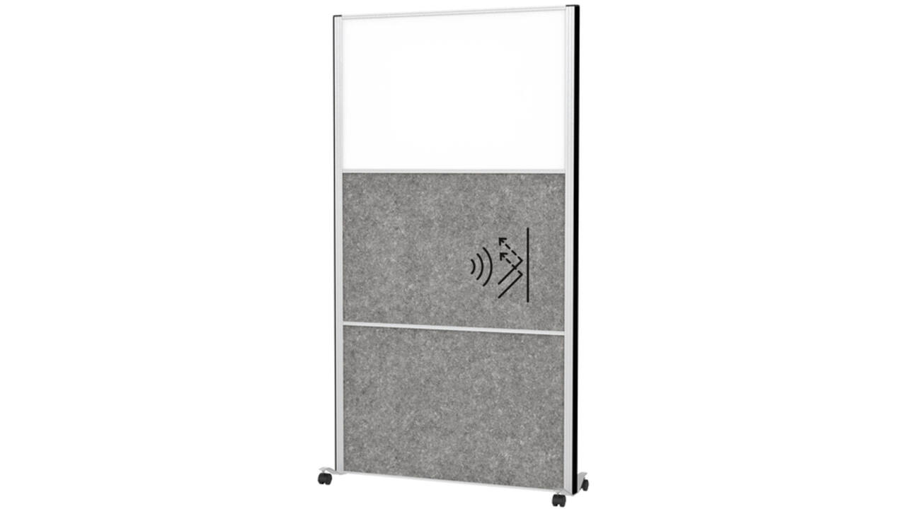 Scheidingswand MAUL akoestiek 100x180 2xdonker- 1xwhiteboard alum.frame mobiel
