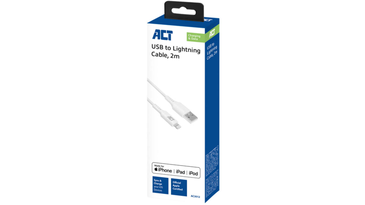 Kabel ACT USB 2.0 naar Lightning laad -en data 2 meter