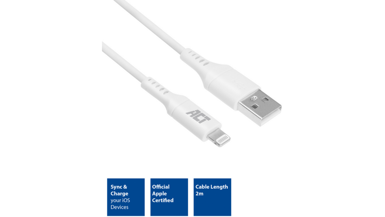Kabel ACT USB 2.0 naar Lightning laad -en data 2 meter