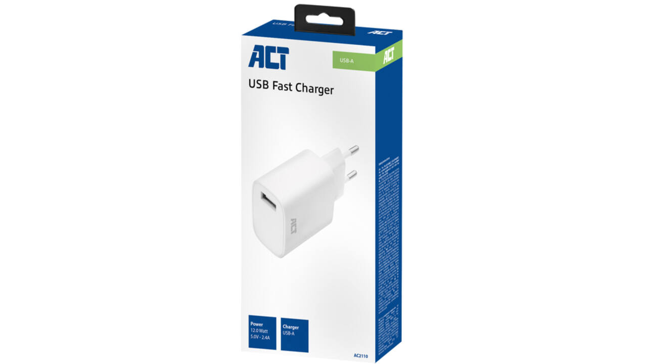 Oplader ACT USB 2.4A 12W wit