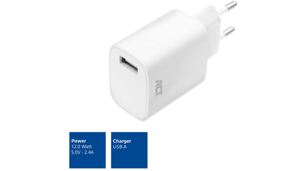 Oplader ACT USB 2.4A 12W wit