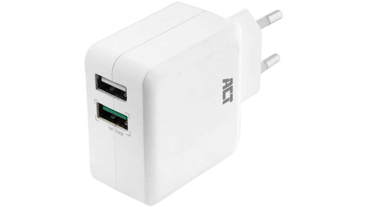 Oplader ACT USB 2 poorts Quickcharge 30W wit
