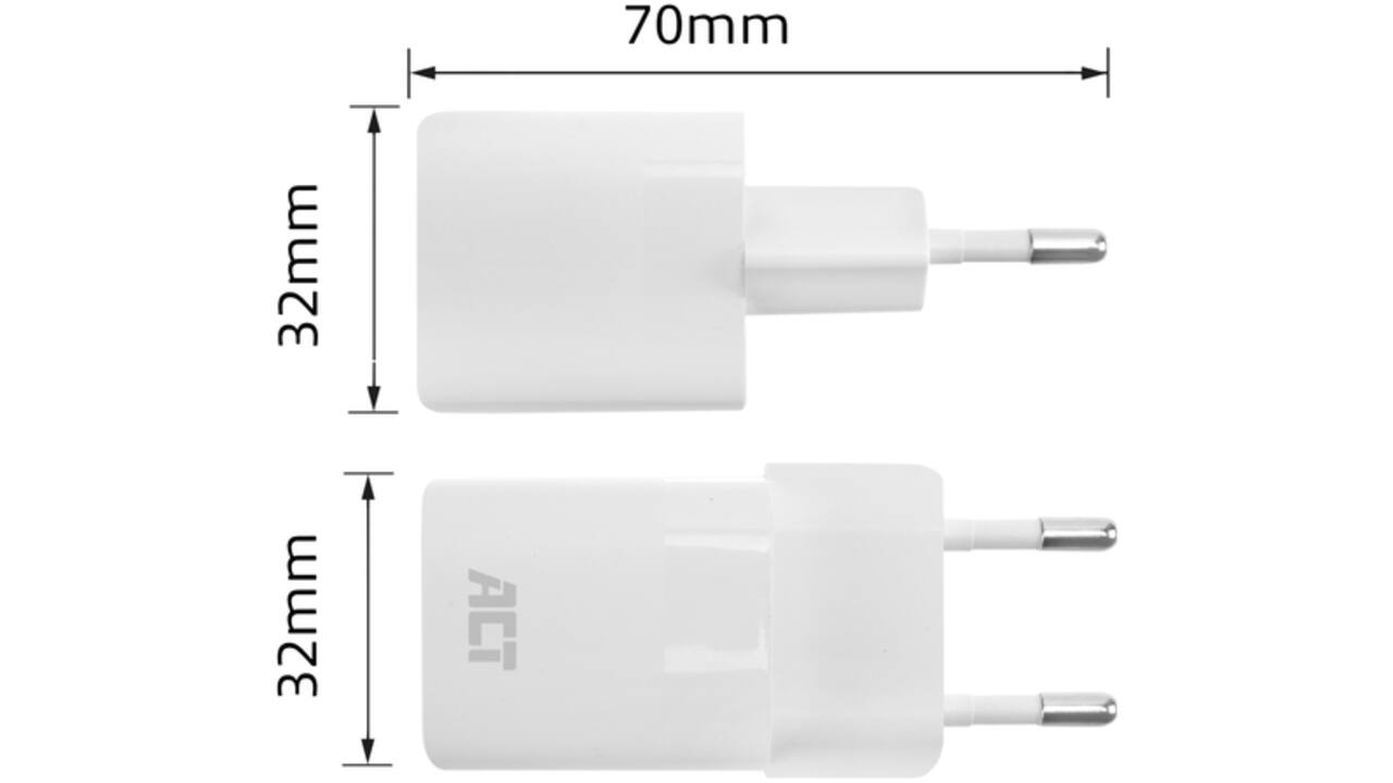 Oplader ACT USB-C compact GaNFast 33W wit