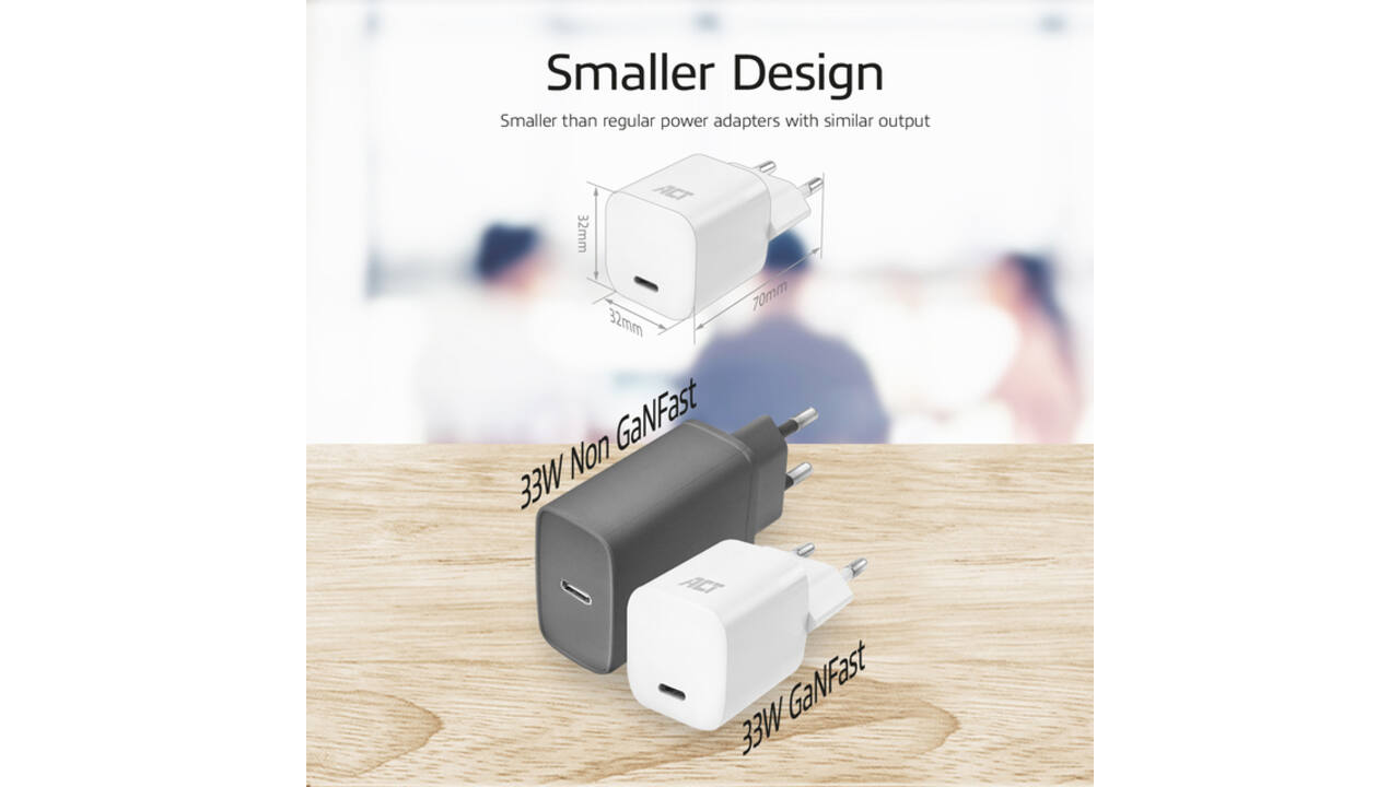 Oplader ACT USB-C compact GaNFast 33W wit