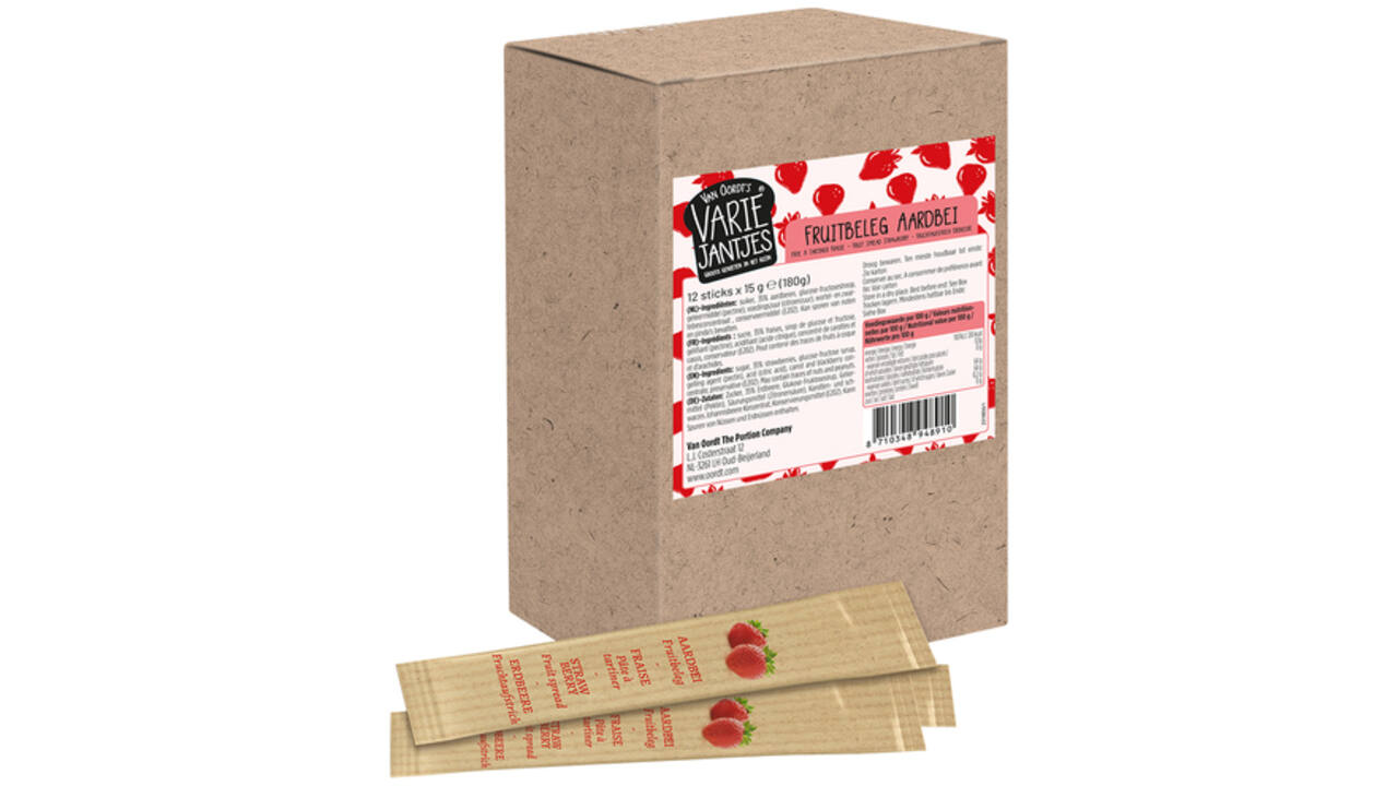 Fruitbeleg van Oordt VarieJantjes aardbeien 12x15 gram sticks