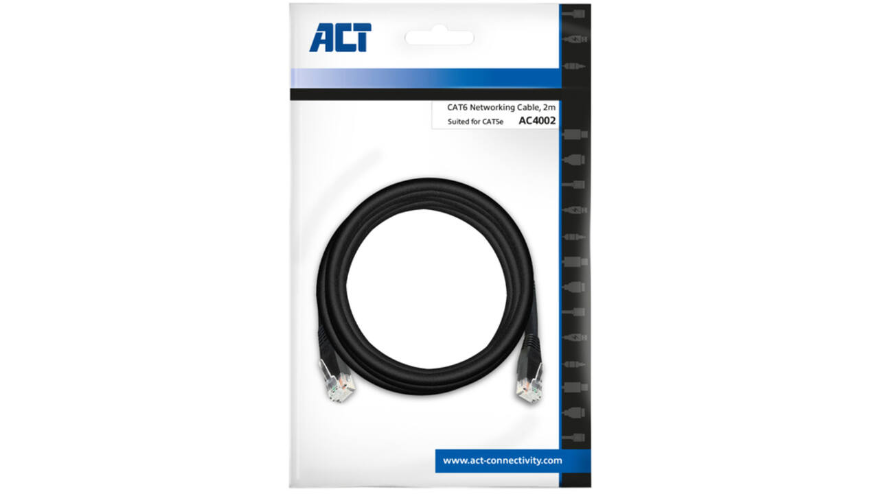 Kabel ACT CAT6 Network koper 2 meter zwart
