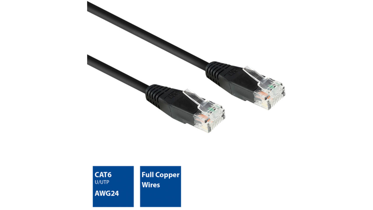 Kabel ACT CAT6 Network koper 2 meter zwart