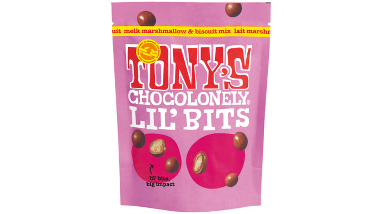 Chocolade Tony's Chocolonely Lil'Bits melk marshmellow biscuit 120 gram