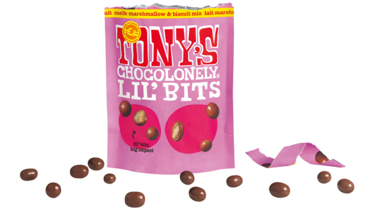 Chocolade Tony's Chocolonely Lil'Bits melk marshmellow biscuit 120 gram