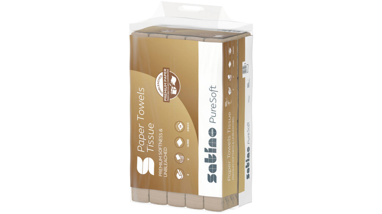 Handdoek Satino PureSoft PT3 V-vouw 2-laags 240x230mm 20x200vel naturel 277540
