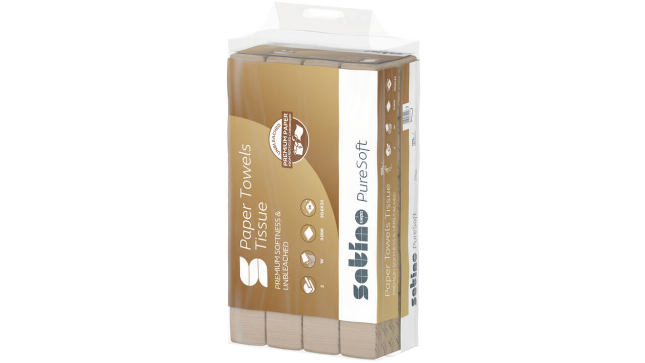 Handdoek Satino PureSoft PT2 W-vouw 2-laags 206x320mm 25x120vel naturel 277520