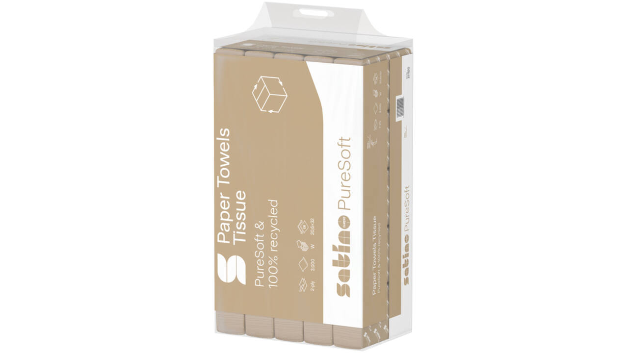 Handdoek Satino PureSoft PT2 W-vouw 2-laags 206x320mm 25x120vel naturel 277520