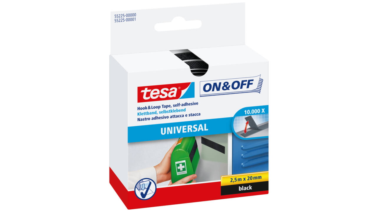 Klittenband tesa® On & Off Zelfklevend 2.5mx20mm zwart