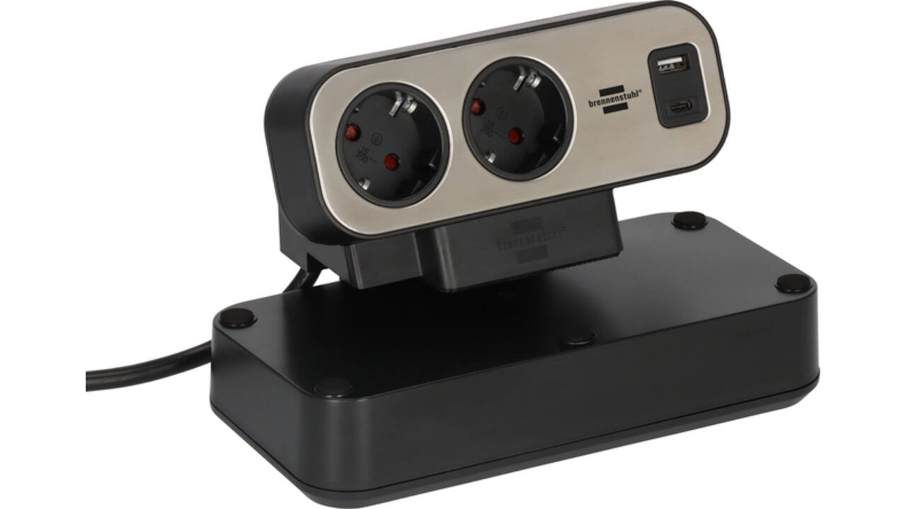 Stekkerdoos Brennenstuhl bureau Estilo 10 voudig inclusief 1 USB C, 1 USB A, 2 meter zilver/zwart