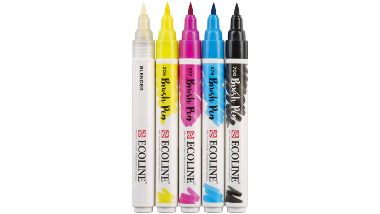 Brushpen Talens Ecoline Primair etui à 5 kleuren