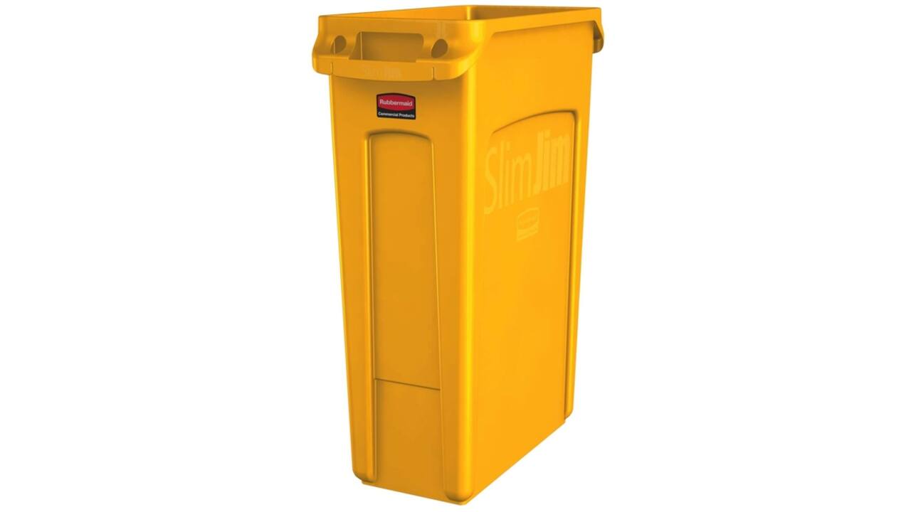 Afvalbak Rubbermaid Slim Jim Vented met luchtsleuven 87liter geel