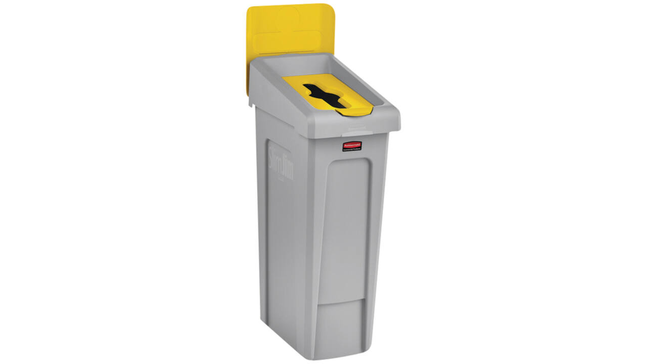 Deksel Rubbermaid Slim Jim Recyclestation inwerpopening voor gemengde recycling geel