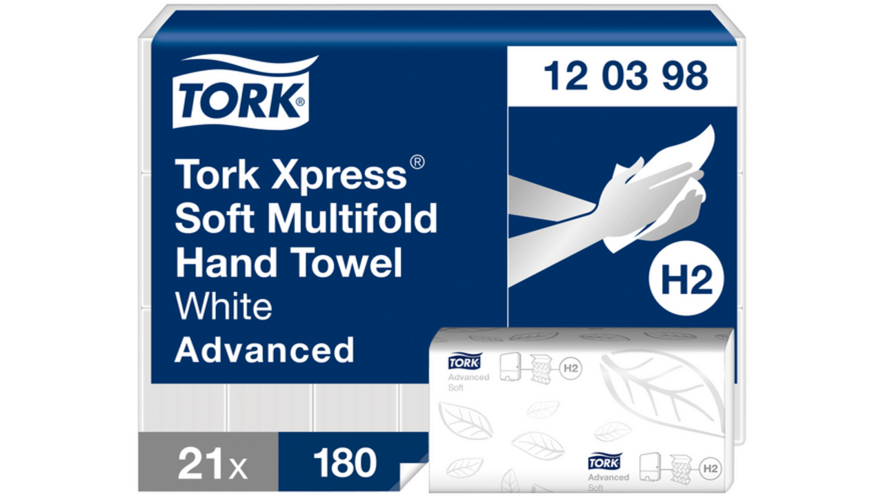 Handdoek Tork Xpress® H2 Multifold advanced 2-laags 21x180st wit 120398
