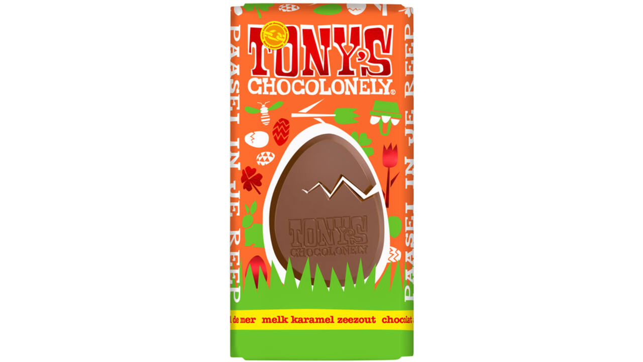 Chocolade Tony's Chocolonely paasreep melk karamel zeezout 180 gram