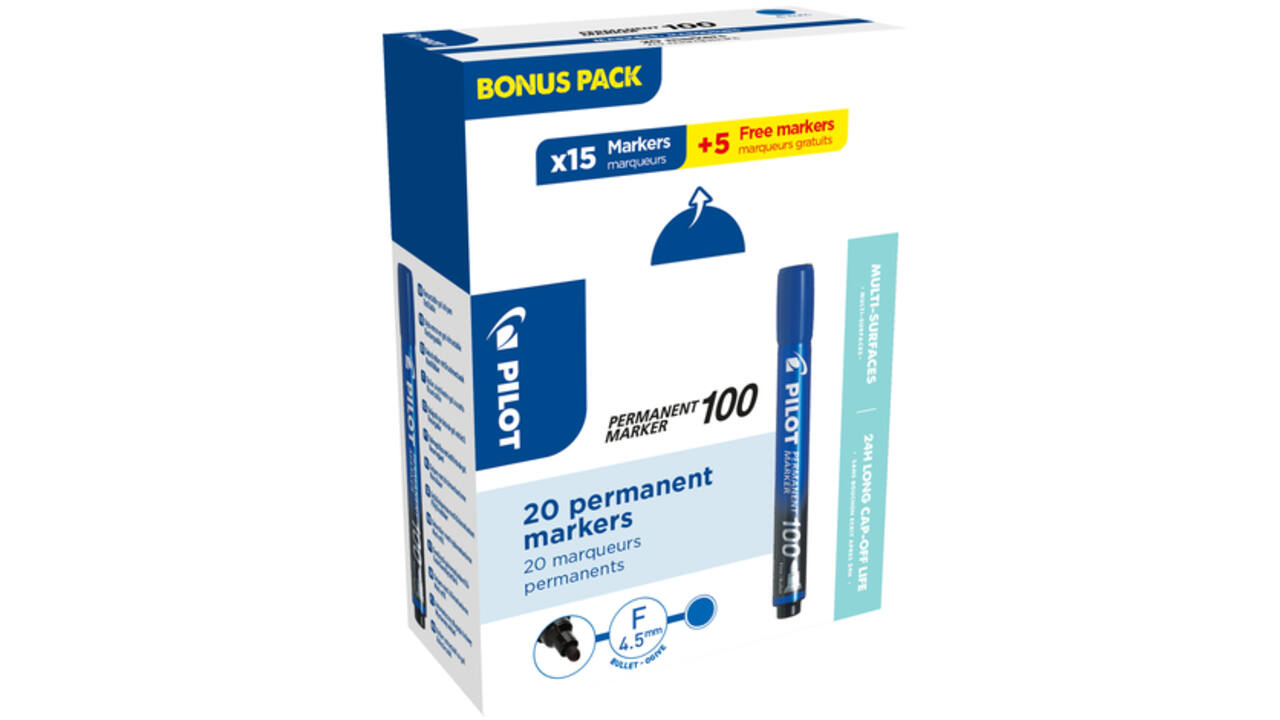 Viltstift PILOT 100 rond fijn blauw doos à 15+5 gratis