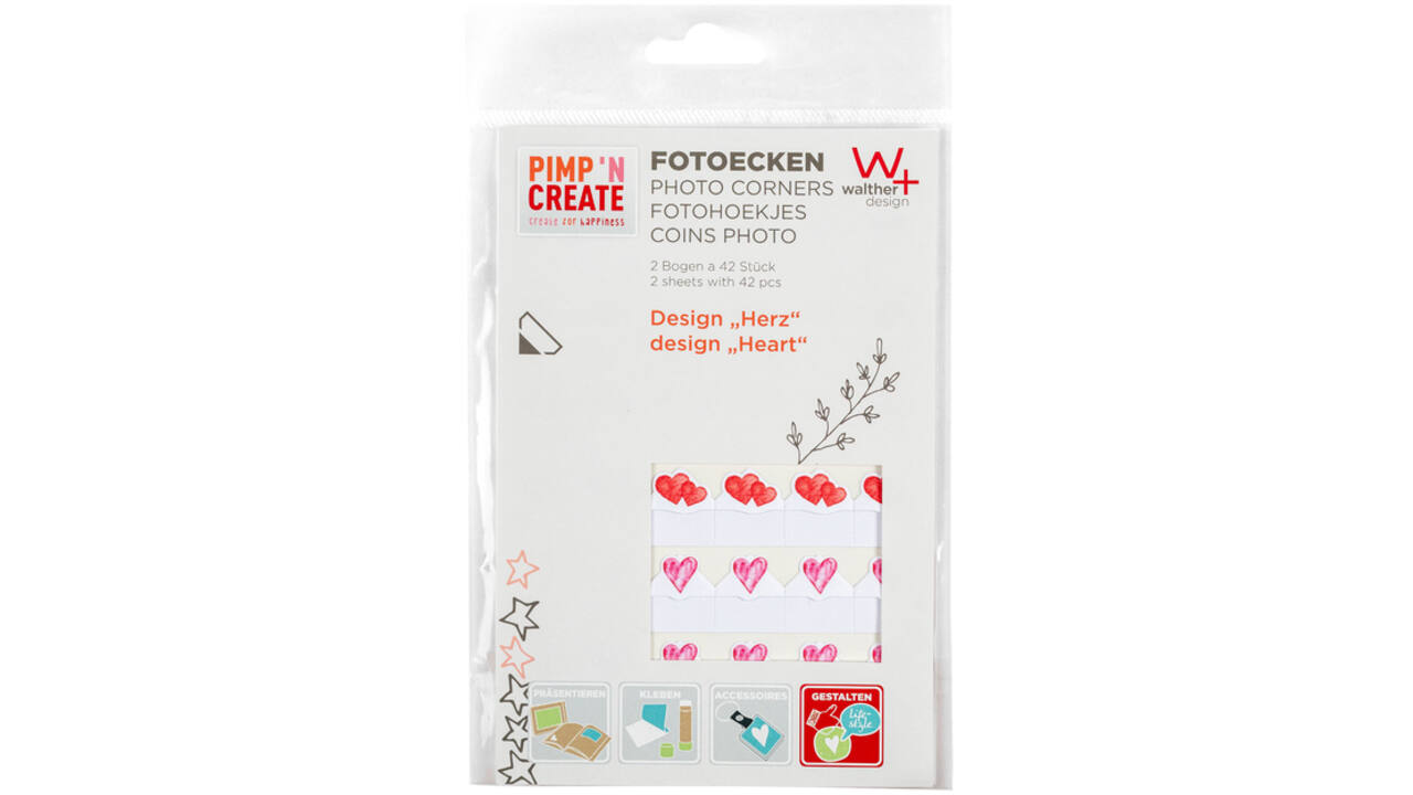 Fotohoeken walther design hartjes 2 vellen à 42 stuks