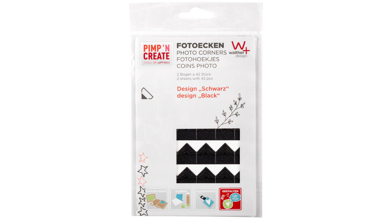 Fotohoeken walther design zwart 2 vellen à 42 stuks