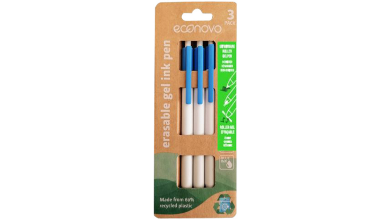 Gelschrijver Econovo uitwisbaar fijn blauw blister à 3 stuks