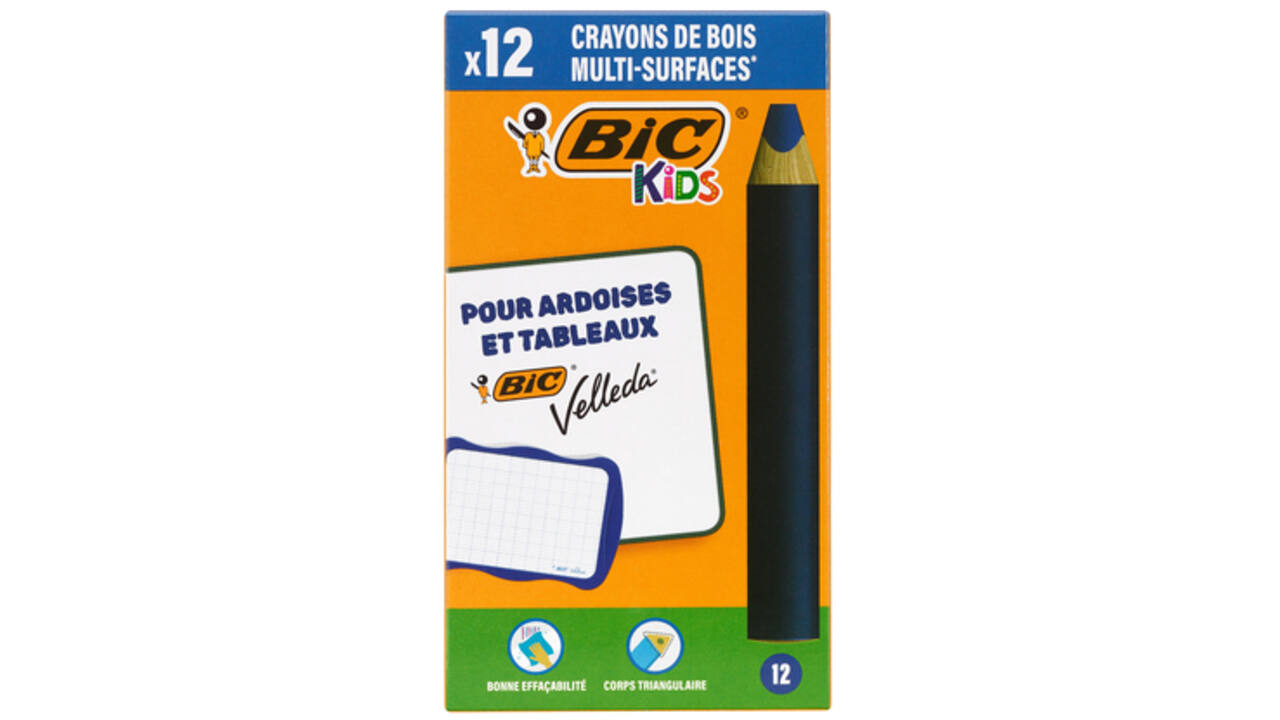 Whiteboardpotlood BicKids Multi Surface blauw doos à 12 stuks