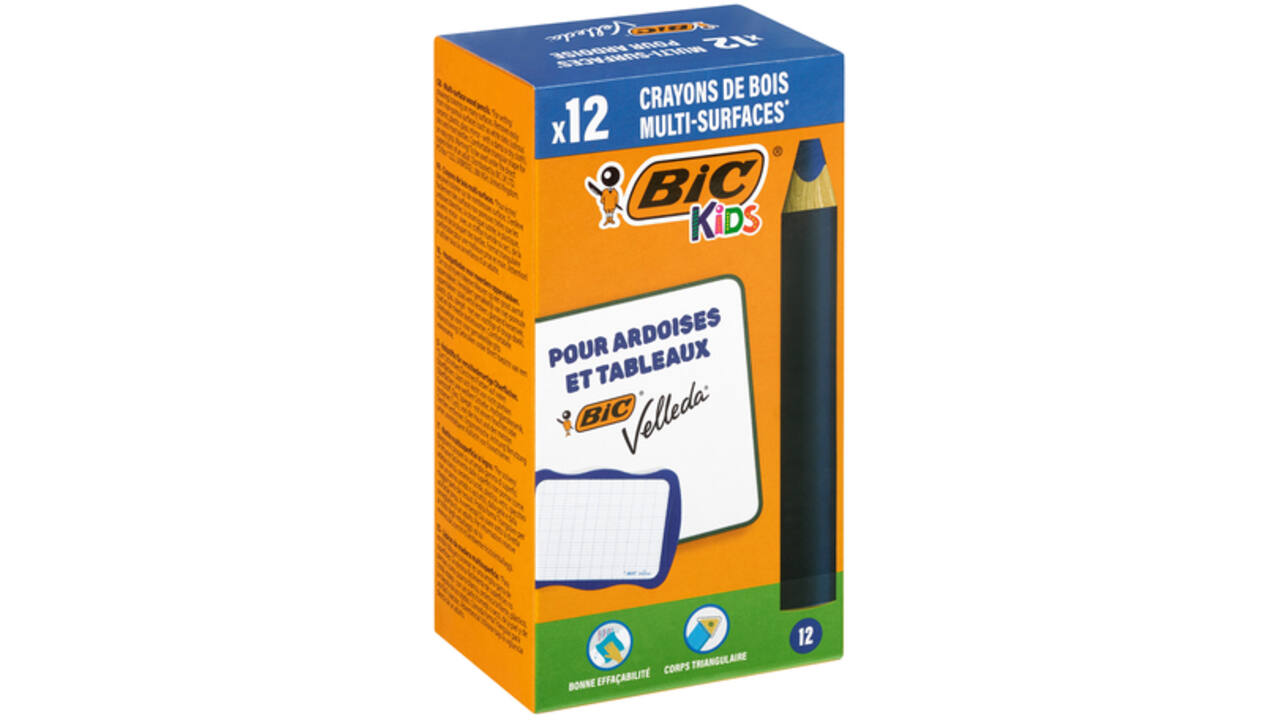 Whiteboardpotlood BicKids Multi Surface blauw doos à 12 stuks