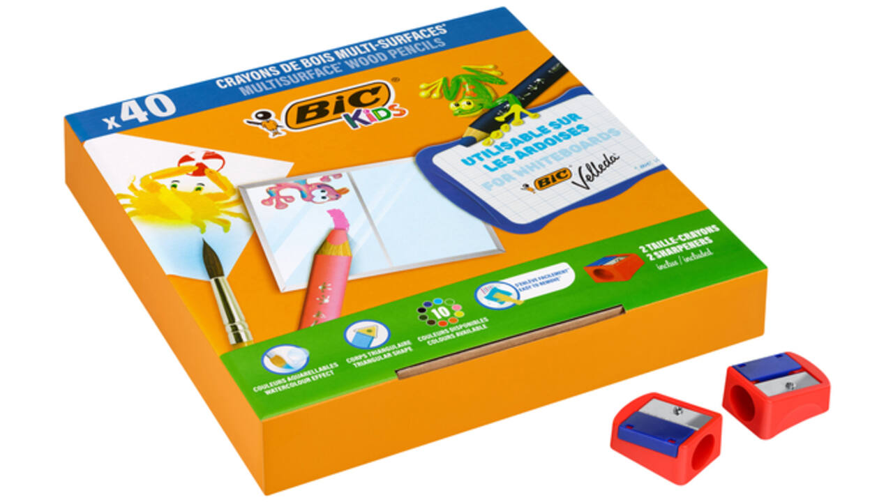 Kleurpotloden Bickids Multi Surface Class incl 2 puntenslijpers assorti 10 kleuren pak à 40 stuks