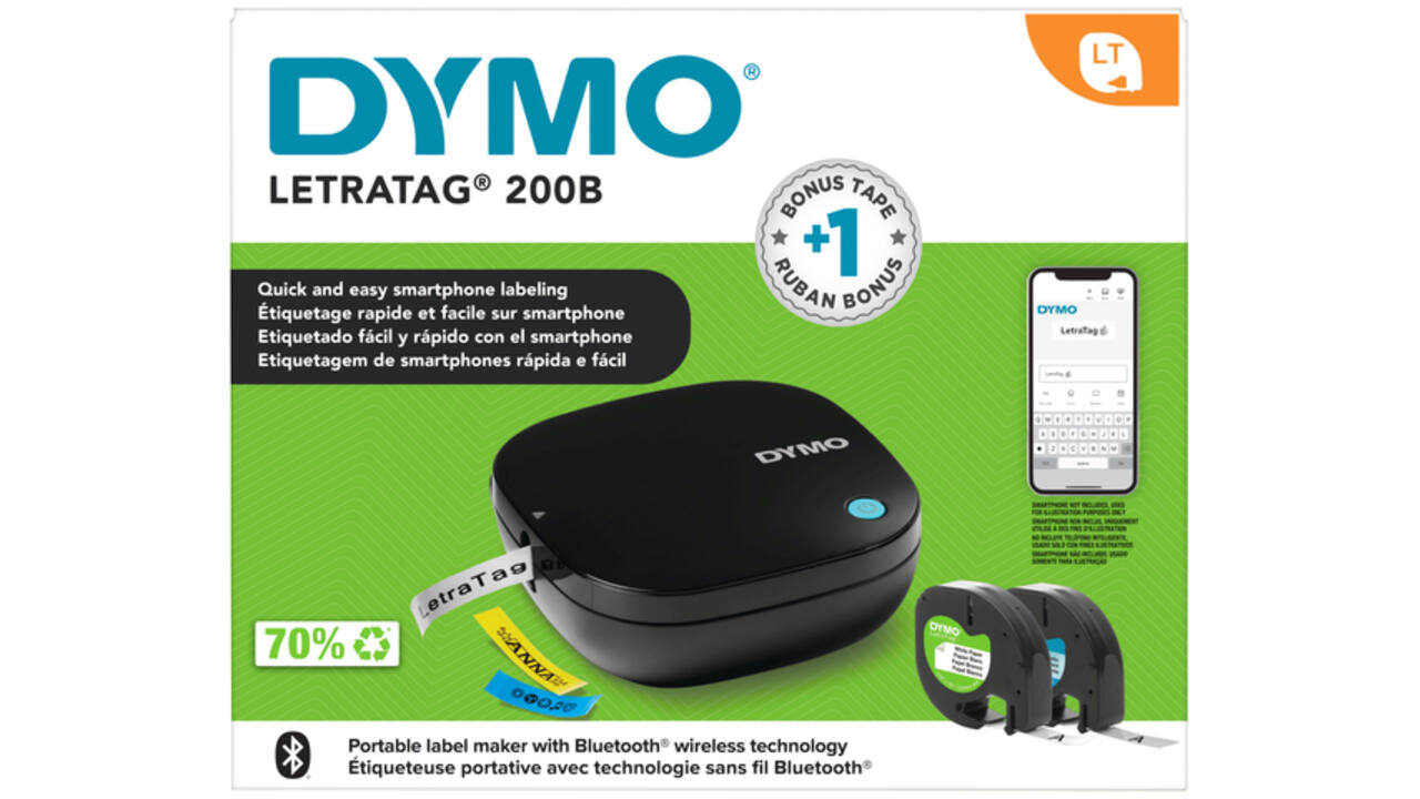 Labelprinter Dymo LetraTag 200B draagbaar bluetooth 12mm zwart promopack