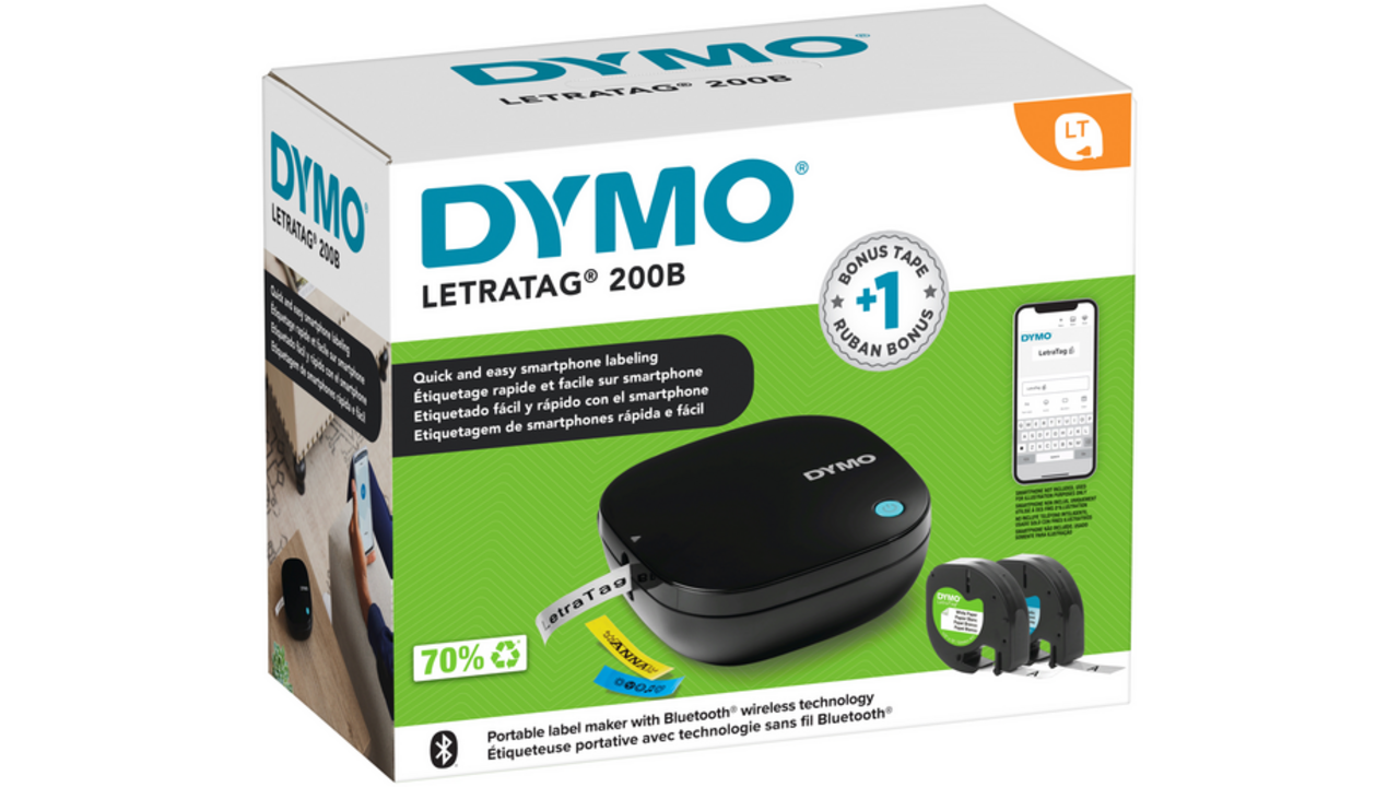 Labelprinter Dymo LetraTag 200B draagbaar bluetooth 12mm zwart promopack