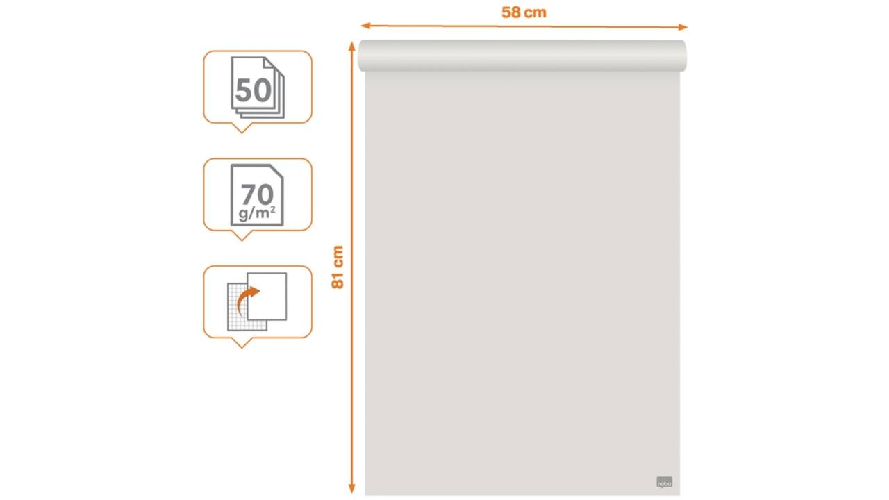 Flipoverpapier Nobo Gerecycled 58x81cm dubbelzijdig rol
