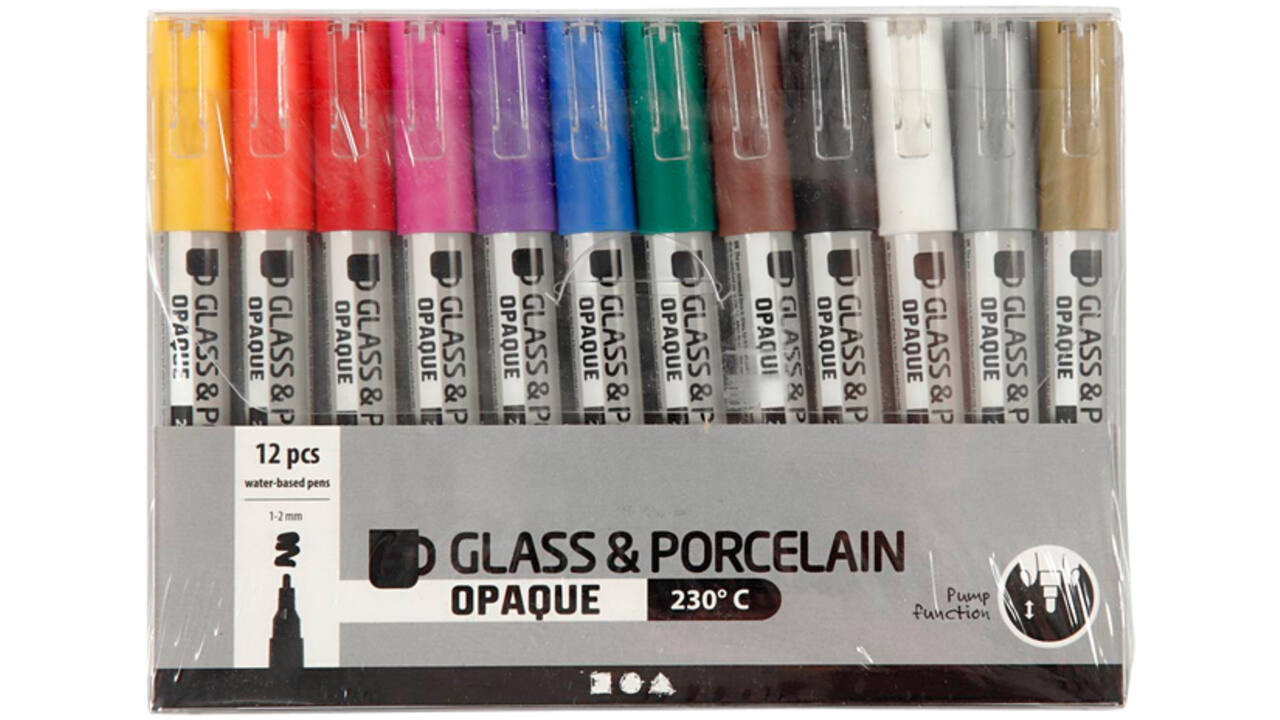 Glas- & Porseleinstiften Creativ Company 1-2mm set à 12 kleuren