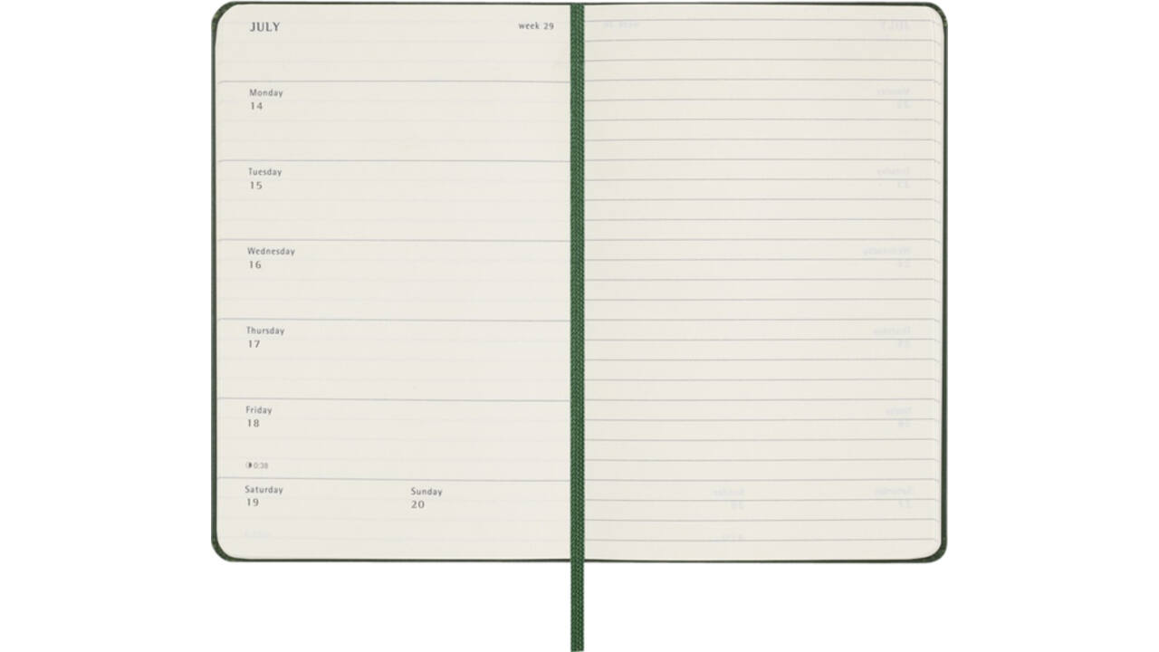 Agenda 2025 Moleskine 12M Planner Weekly 7dagen/1pagina pocket hc myrtle green