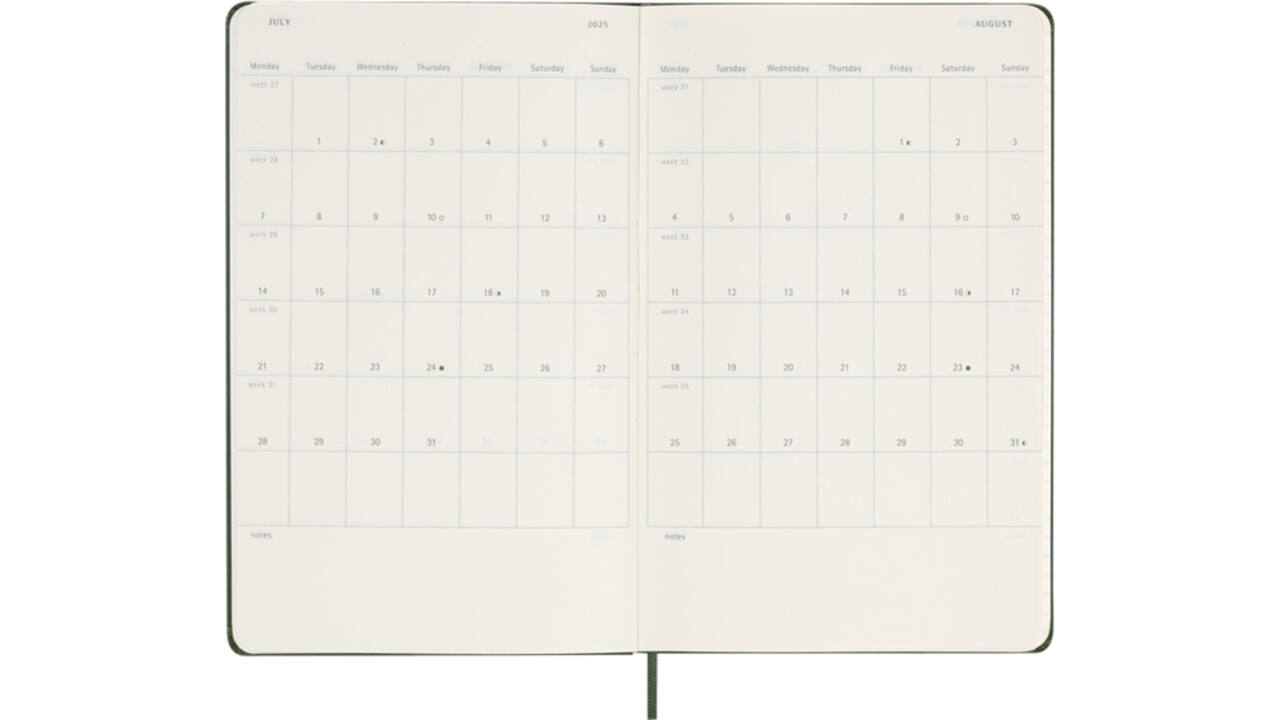 Agenda 2025 Moleskine 12M Planner Weekly 7dagen/1pagina large hc myrtle green
